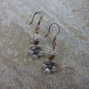 Silver and copper flower earrings